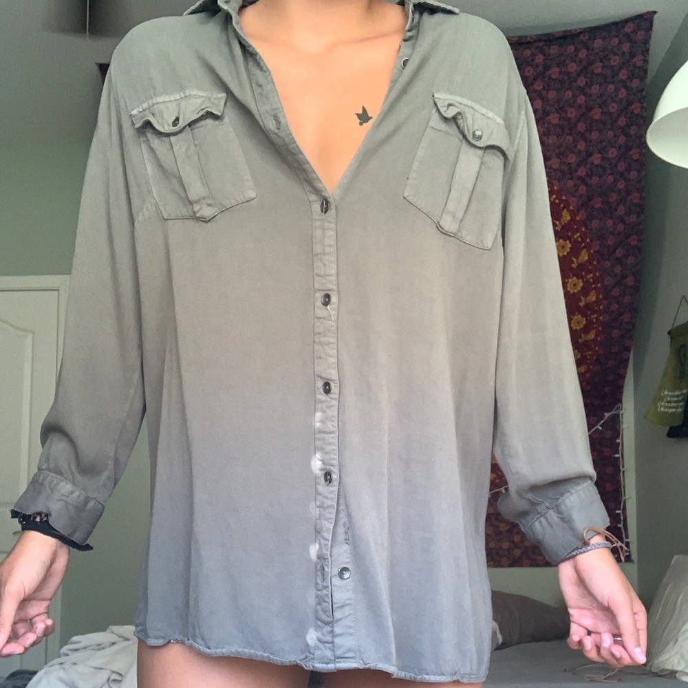 Oversized Olive Green Button Down Shirt